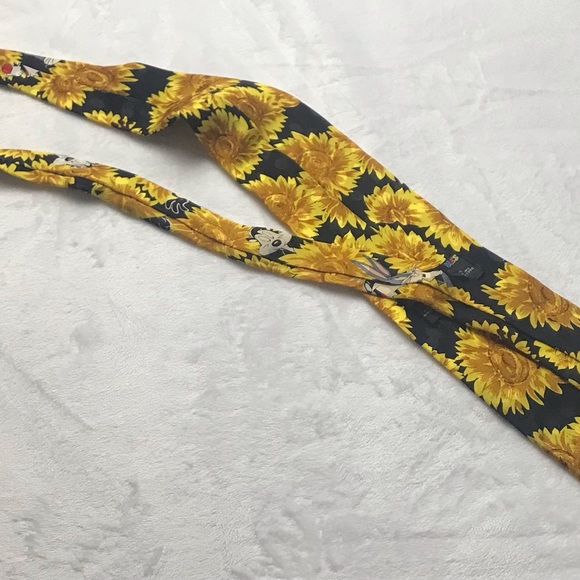 Looney Tunes Mania Tie Taz Bugs Daffy Sylvester Sunflowers Silk 1994 VTG - Picture 11 of 11